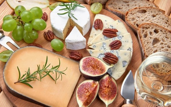 Food Cheese Still Life Bread Fig Grapes HD Wallpaper | Background Image