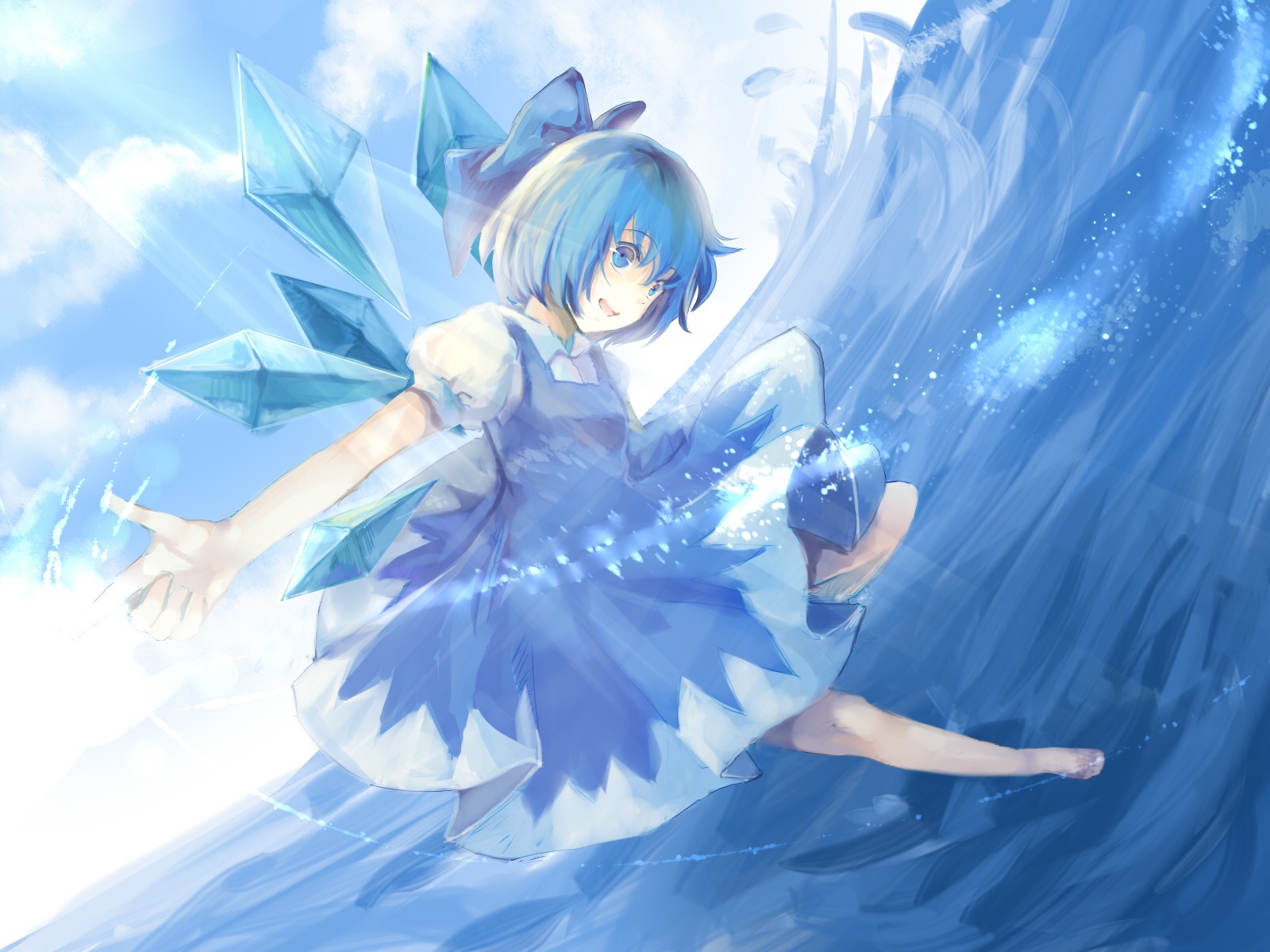 anime girl with short blue hair and wings