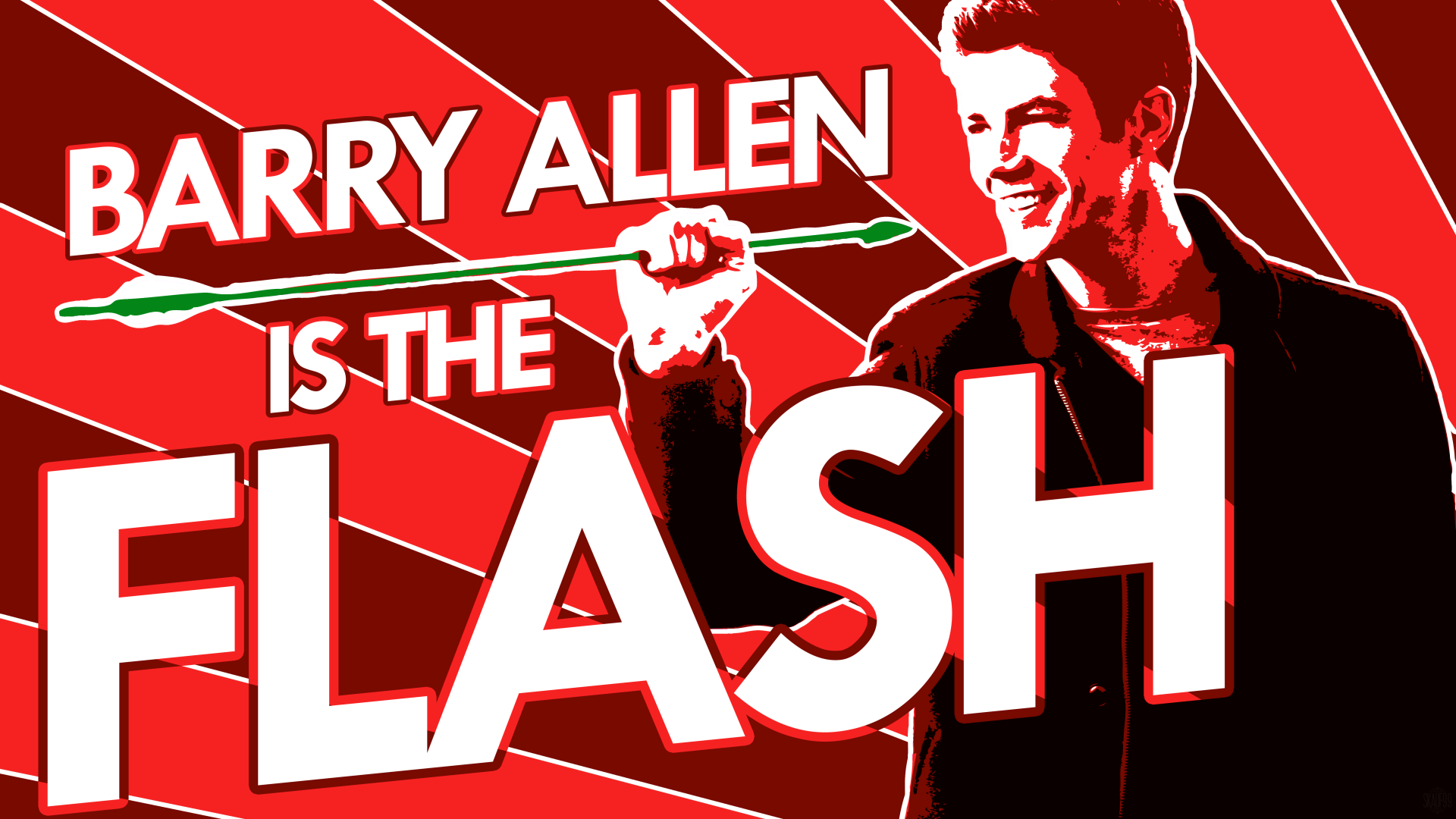 4K Ultra HD wallpaper featuring Grant Gustin as Barry Allen in red from The Flash (2014) TV show, with bold text declaring Barry Allen is The Flash.