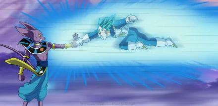 A dynamic scene from Dragon Ball Super featuring Beerus and Vegeta, showcasing intense action with vibrant energy effects in a stunning 4K Ultra HD wallpaper.