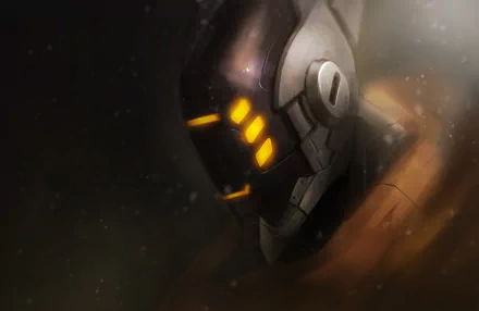 HD PC desktop wallpaper featuring Master Yi from the video game League of Legends, showcasing his futuristic helmet with glowing orange visor accents.