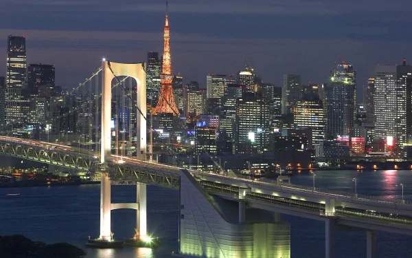 Tokyo city man made rainbow bridge HD Desktop Wallpaper | Background Image