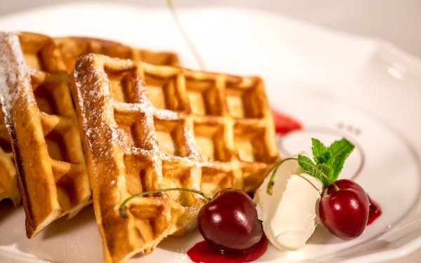 Food Waffle Cherry HD Wallpaper | Background Image