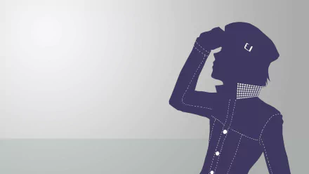 Silhouetted HD PC desktop wallpaper of Naoto Shirogane from the video game Persona 4, featuring a minimalist design with shades of blue and gray.