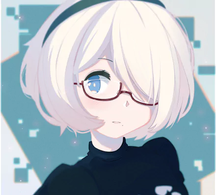 HD desktop wallpaper featuring YoRHa No.2 Type B from the video game NieR: Automata, showcasing the character with short white hair, glasses, and a neutral expression against a geometric background.