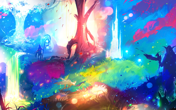 Fantasy Landscape Tree Magic Waterfall Bunny HD Wallpaper | Background Image