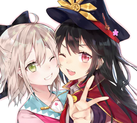 HD anime wallpaper featuring Okita Souji and Oda Nobukatsu as Sakura Saber characters from Fate/Grand Order, showcasing vibrant colors and detailed designs.