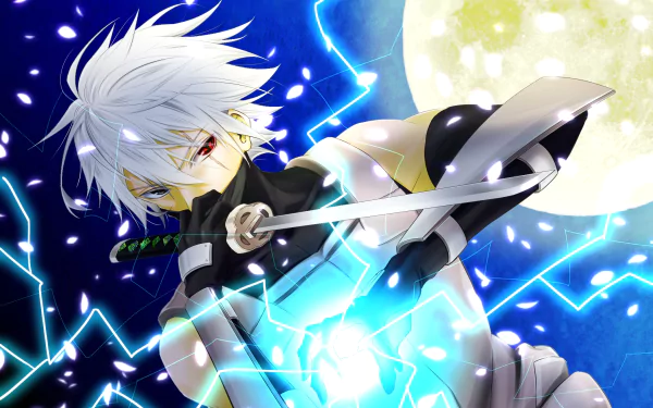 HD desktop wallpaper featuring Kakashi Hatake from Naruto, using Chidori under a bright full moon with electric blue lightning illuminating the scene.
