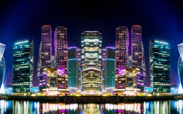 Man Made Moscow Cities Russia Light Night River Reflection Building Skyscraper HD Wallpaper | Background Image