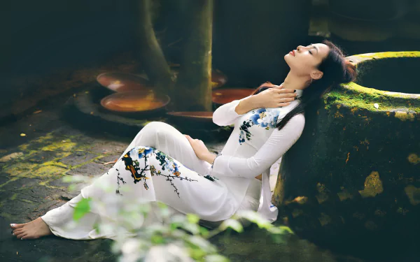 traditional costume brunette asian model woman mood HD Desktop Wallpaper | Background Image