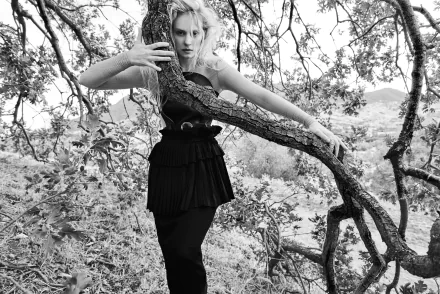 dress Black & White monochrome Celebrity Deborah Ann Woll HD Desktop Wallpaper | Background Image