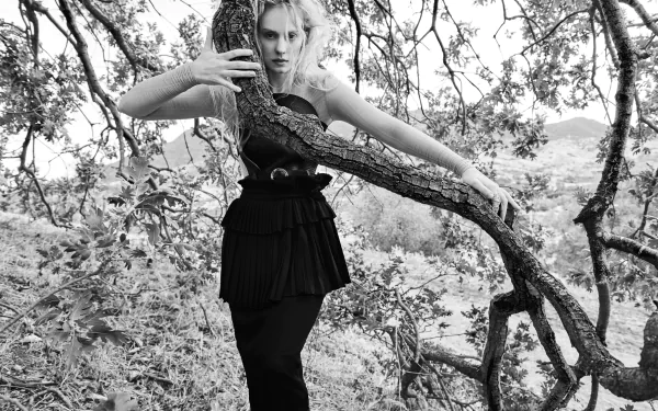 dress Black & White monochrome Celebrity Deborah Ann Woll HD Desktop Wallpaper | Background Image