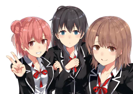 HD desktop wallpaper featuring characters Iroha Isshiki, Yukino Yukinoshita, and Yui Yuigahama from the anime My Teen Romantic Comedy SNAFU.