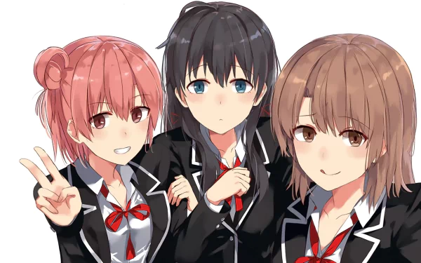 HD desktop wallpaper featuring characters Iroha Isshiki, Yukino Yukinoshita, and Yui Yuigahama from the anime My Teen Romantic Comedy SNAFU.