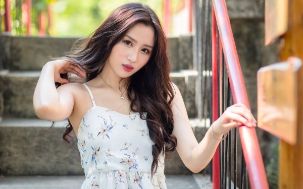 Women Asian Model Brunette Long Hair Brown Eyes Depth Of Field HD Wallpaper | Background Image