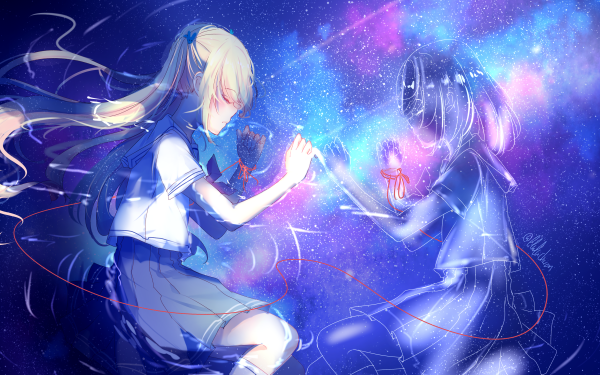 Anime Original Star School Uniform Schoolgirl Reflection Water Spirit Lying Down HD Wallpaper | Background Image