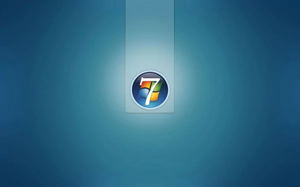 HD desktop wallpaper featuring the Windows 7 orb logo centered on a smooth blue gradient background with subtle vertical light streaks, representing Microsoft technology.