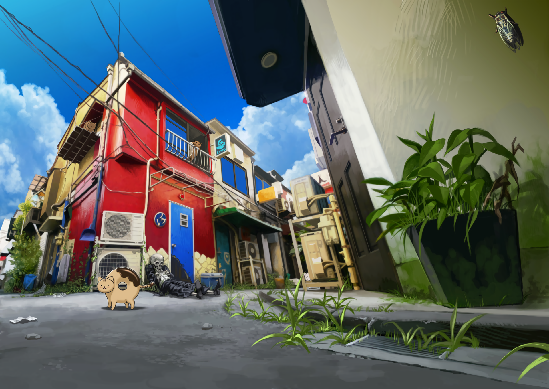 Download Anime Cat Anime City HD Wallpaper