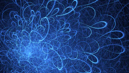 Abstract blue fractal with psychedelic, trippy curves and swirling lines creating a vibrant, colorful HD PC desktop wallpaper and background.