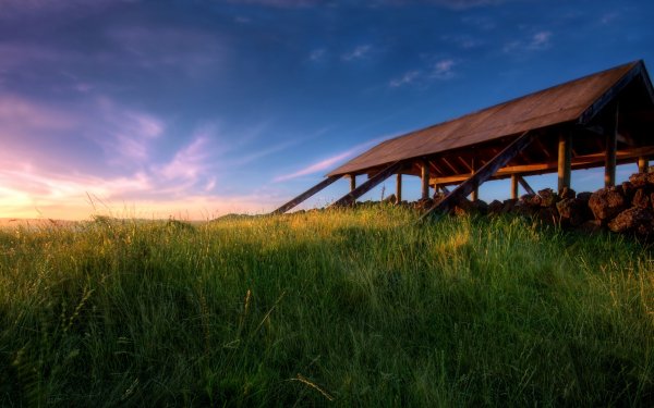 Earth Landscape Photography Sky Roof House Building Wood Log Grass Field Sun Cloud HD Wallpaper | Background Image