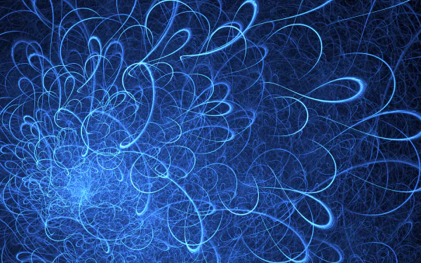 Abstract blue fractal with psychedelic, trippy curves and swirling lines creating a vibrant, colorful HD PC desktop wallpaper and background.