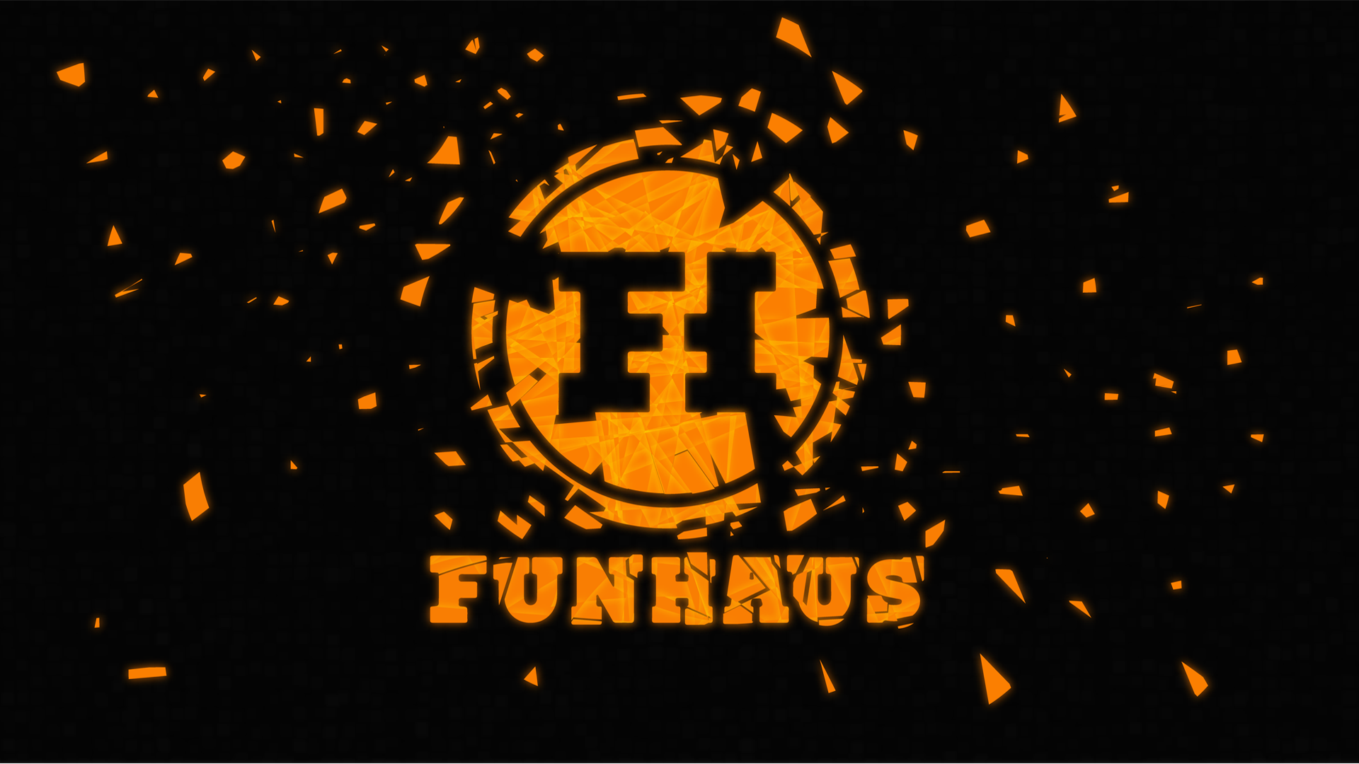 HD PC desktop wallpaper featuring the orange Funhaus logo with a shattered effect on a black background, representing the YouTube technology and entertainment channel.