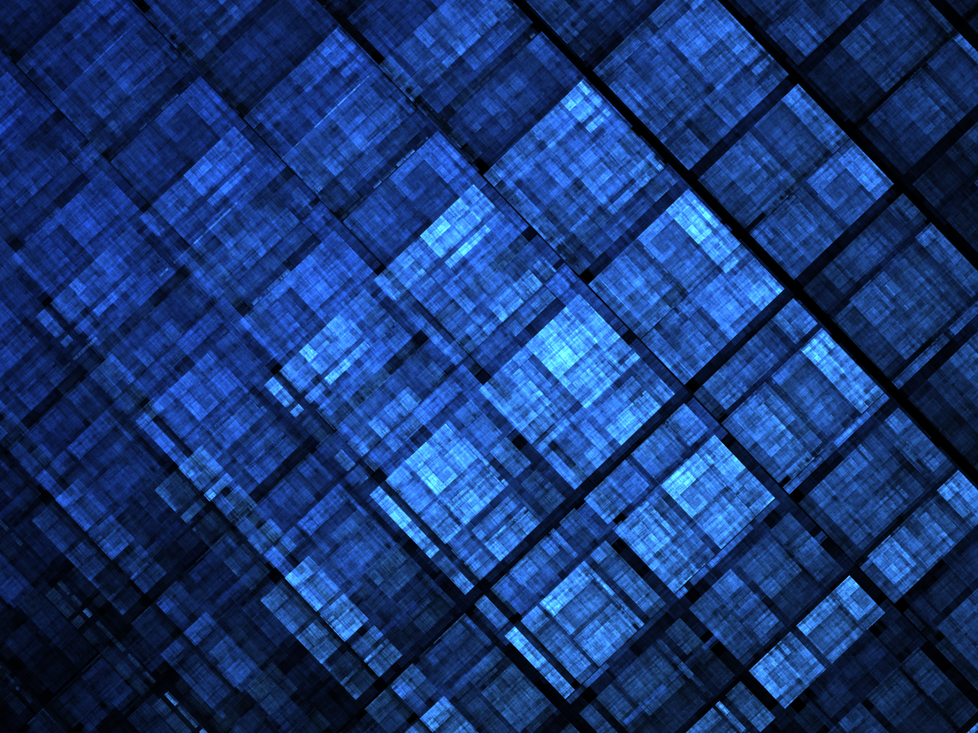 HD desktop wallpaper featuring an abstract, blue fractal pattern with a textured, square design created using Apophysis software.