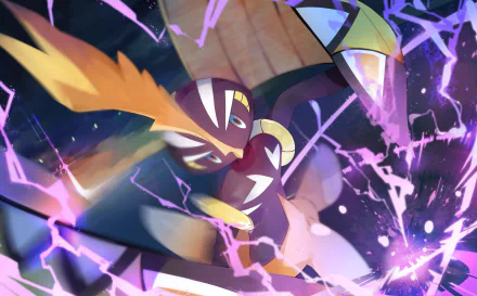 HD anime-style wallpaper featuring Tapu Koko from Pokémon, surrounded by dynamic lightning and energy effects, designed as a vibrant PC desktop background.