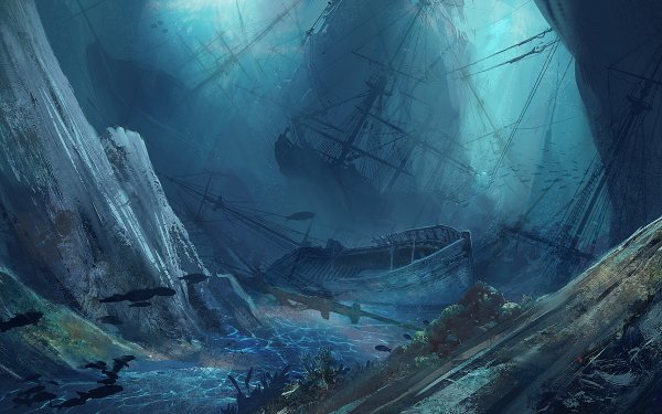 Fantasy Underwater Shipwreck Ocean HD Wallpaper | Background Image