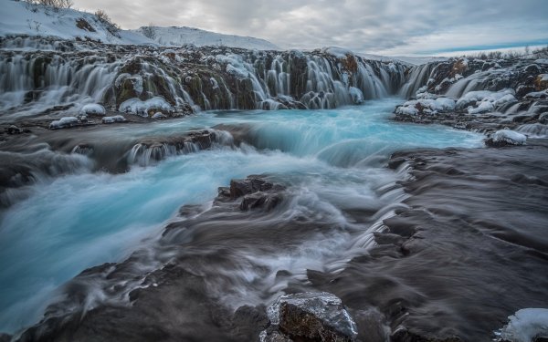 Tierra/Naturaleza Cascada Cascadas Rock Invierno Frozen: El reino del hielo Snow Bruarfoss Waterfall Islandia Naturaleza Fondo de pantalla HD | Fondo de Escritorio