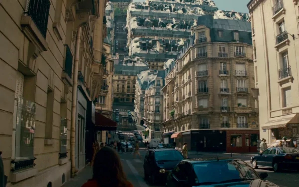 HD PC desktop wallpaper featuring a scene from the movie Inception, showcasing a surreal cityscape with buildings folding into each other.