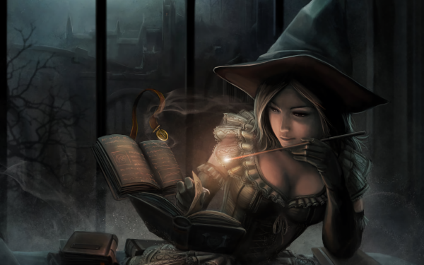 Fantasy Witch Holiday Window Witch Hat Book Magic HD Wallpaper | Background Image