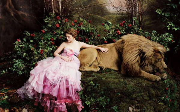  Woman with Lion in Forest by Annie Leibovitz