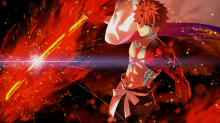 HD desktop wallpaper featuring Senji Muramasa from the anime Fate/Grand Order. The character is depicted dramatically with fiery red and black background elements.