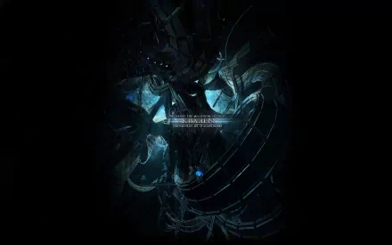Dark, sci-fi HD desktop wallpaper featuring a mechanical kraken-like robot with glowing blue accents entwined in a futuristic, machine-inspired design.