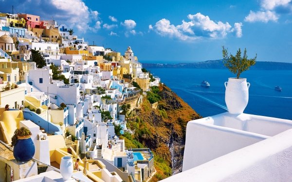 Man Made Santorini Towns Greece House Village Ocean Sea HD Wallpaper | Background Image