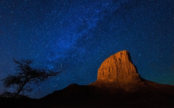 Nature Desert Sahara Algeria Africa Mountain Sky Stars Milky Way Hoggar Mountains Tassili N'Ajjer HD Wallpaper | Background Image