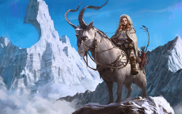 Fantasy Women Warrior Woman Warrior Mountain Bow Horns Redhead HD Wallpaper | Background Image