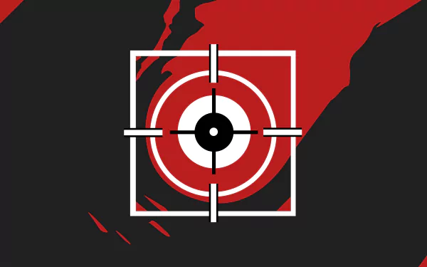 Tom Clancy's Rainbow Six: Siege 8K Ultra HD PC wallpaper — red and black background with white square crosshair over a red bullseye.