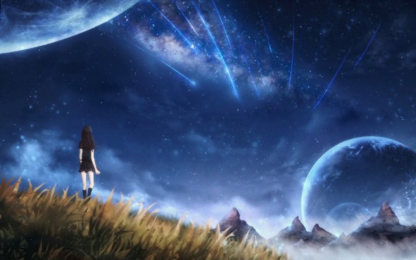 Anime Original Landscape Planet Comet Stars Sky HD Wallpaper | Background Image