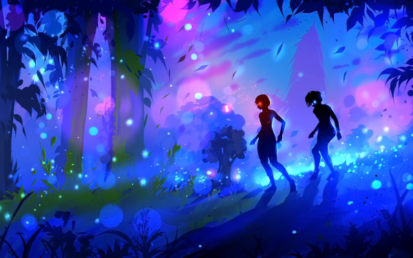 Anime Original Fantasy Night Light Tree HD Wallpaper | Background Image
