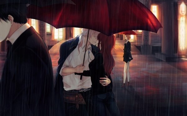 Anime Original Couple Umbrella Kiss Rain HD Wallpaper | Background Image
