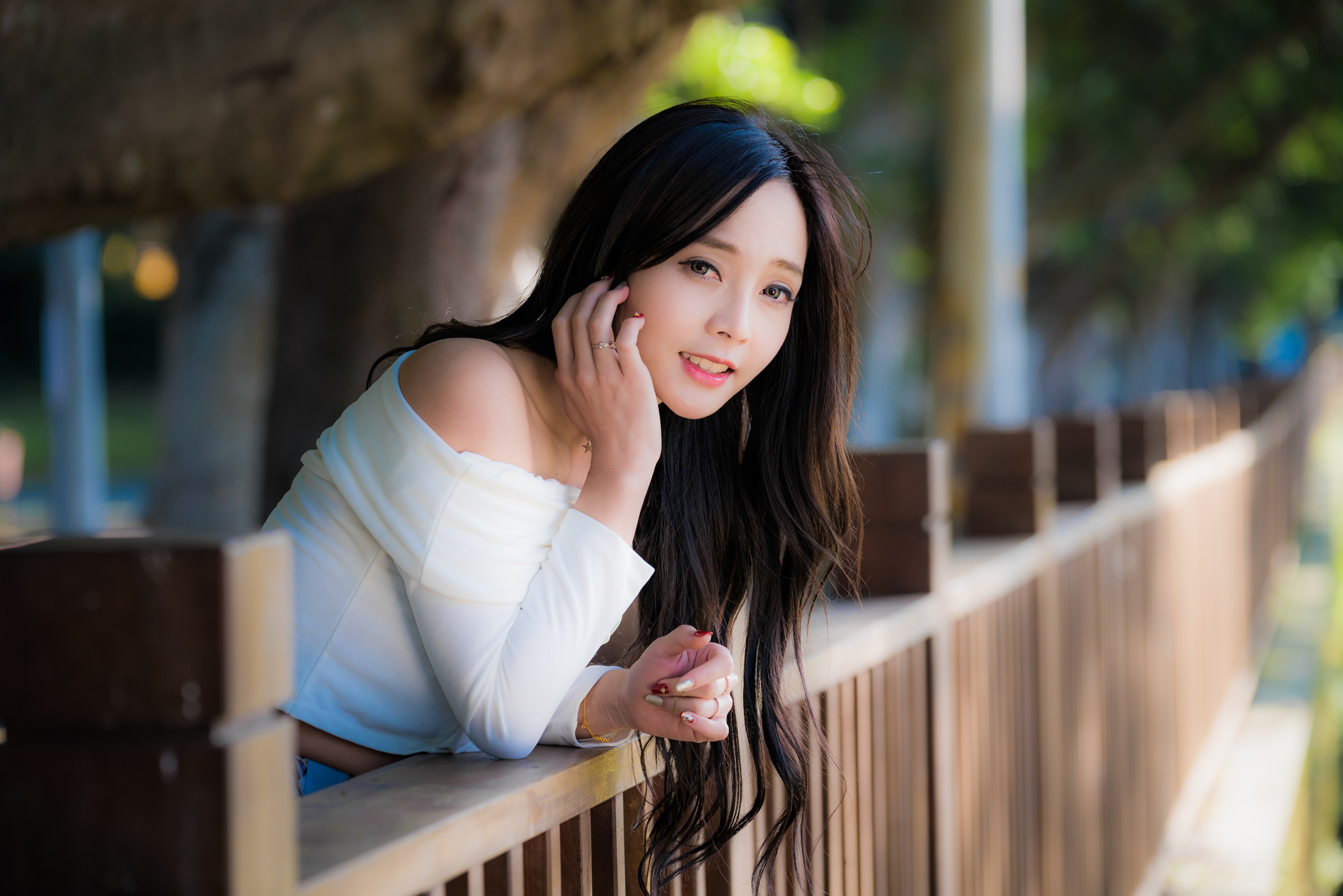 Download Smile Long Hair Depth Of Field Brunette Model Woman Asian 4k Ultra Hd Wallpaper