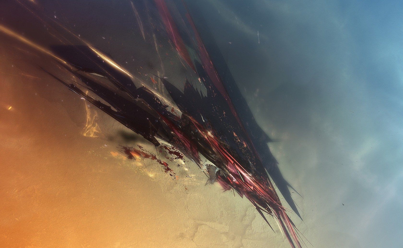 Abstract artistic HD desktop wallpaper with dynamic, sharp lines and a blend of warm and cool tones, creating a striking visual contrast.