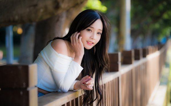 Women Asian Model Brunette Depth Of Field Long Hair Smile HD Wallpaper | Background Image