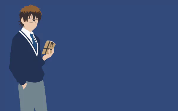 Minimalist HD PC wallpaper featuring Kazuya Miyuki from the anime Ace of Diamond, set against a solid blue background.