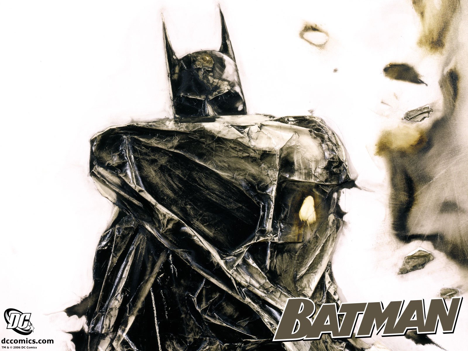 HD desktop wallpaper featuring a striking comic-style image of Batman with cape billowing, and the word Batman boldly displayed.