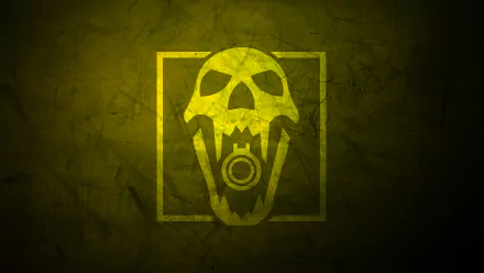 Minimalist yellow skull emblem from Blackbeard in Tom Clancy's Rainbow Six Siege Operation Dust Line, rendered in 8K Ultra HD for PC wallpaper and background.