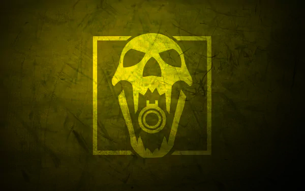 Minimalist yellow skull emblem from Blackbeard in Tom Clancy's Rainbow Six Siege Operation Dust Line, rendered in 8K Ultra HD for PC wallpaper and background.