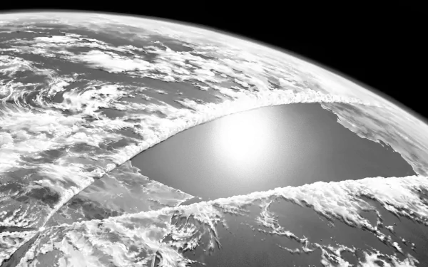 HD desktop wallpaper and background image from the manga and anime One-Punch Man, depicting a dramatic scene of the Earth with a large, circular impact.